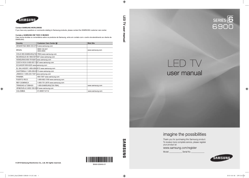 Page 1 de la notice Manuel utilisateur Samsung UN40C6900VM