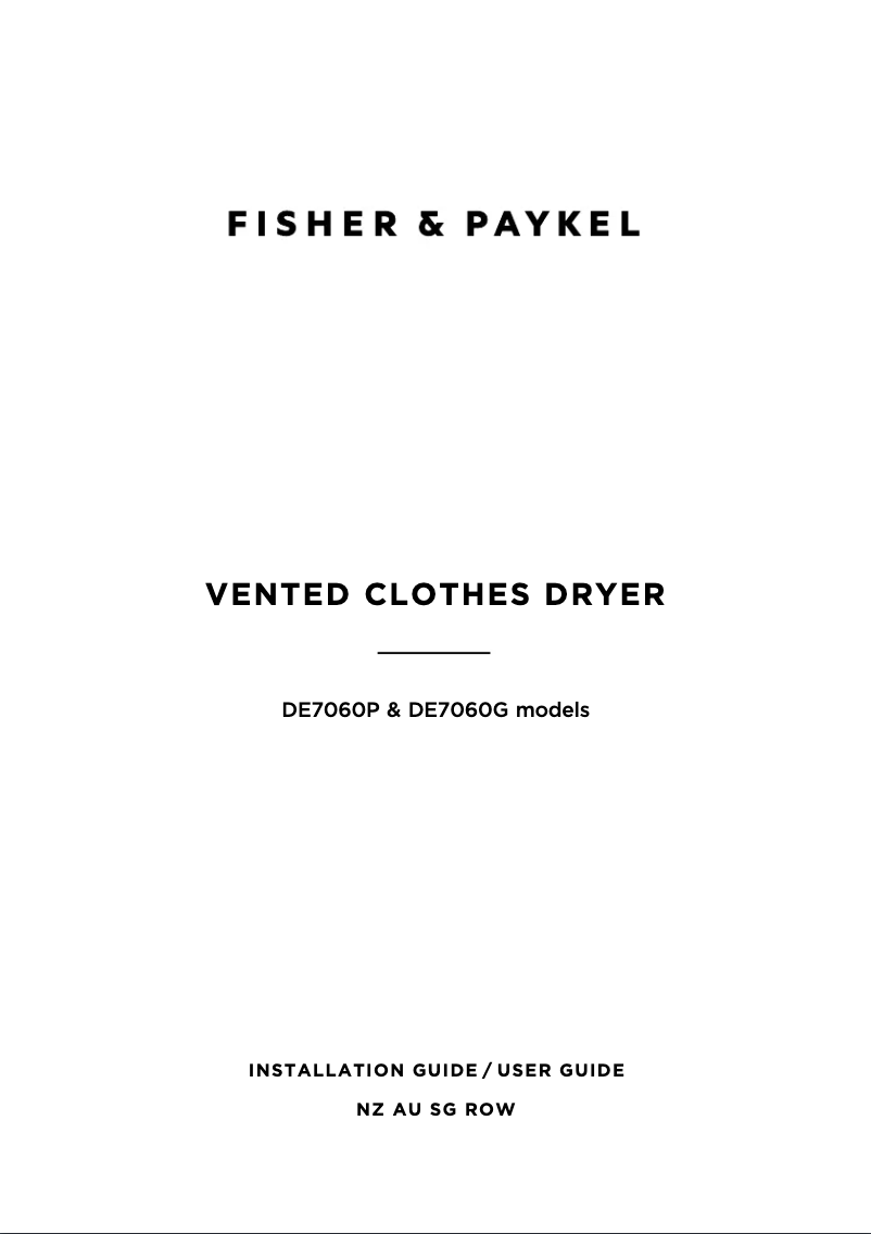 Page 1 de la notice Manuel utilisateur Fisher & Paykel DE7060P2