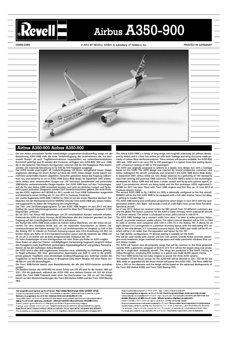 Page n°1 - Manuel utilisateur Revell Airbus A350-900