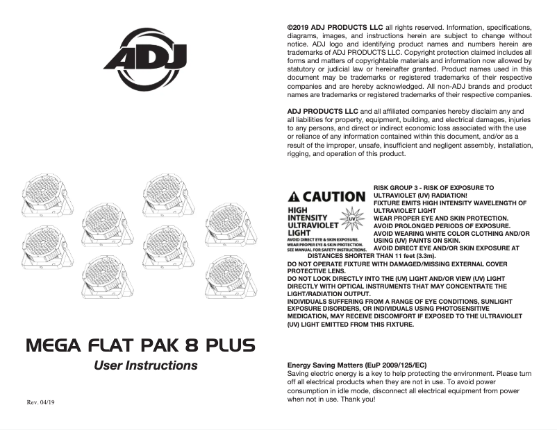 Page 1 de la notice Manuel utilisateur Adj Mega Flat Pak8 PLUS