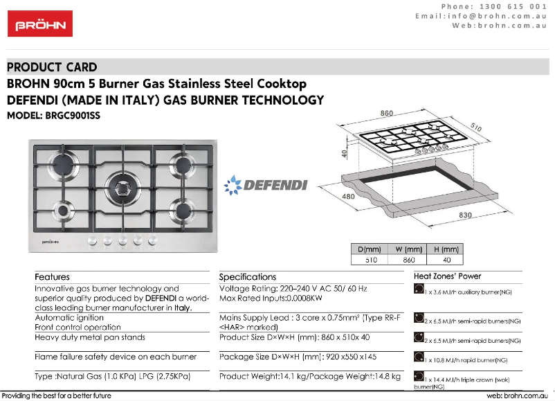 Page 1 de la notice Fiche technique Bröhn BRGC9001SS