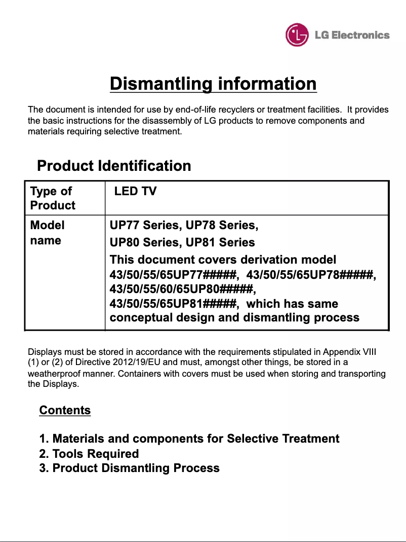 Imagen de la primera página del manual del dispositivo 43UP80006