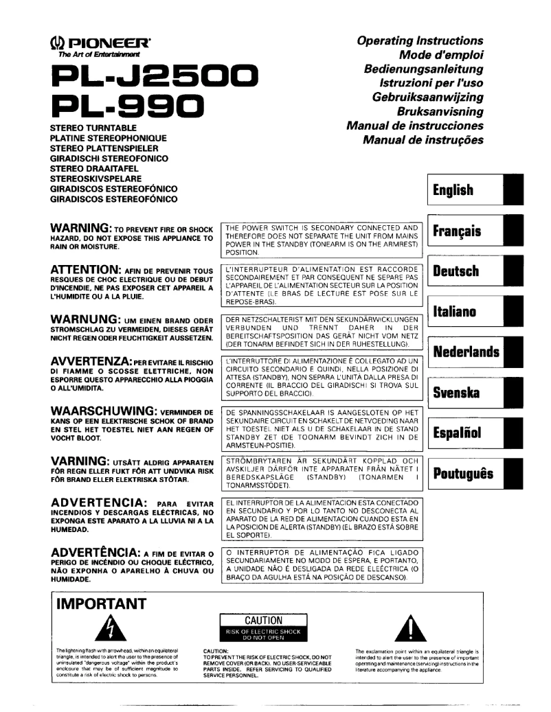 Page n°1 - Manuel utilisateur Pioneer PL-J2500