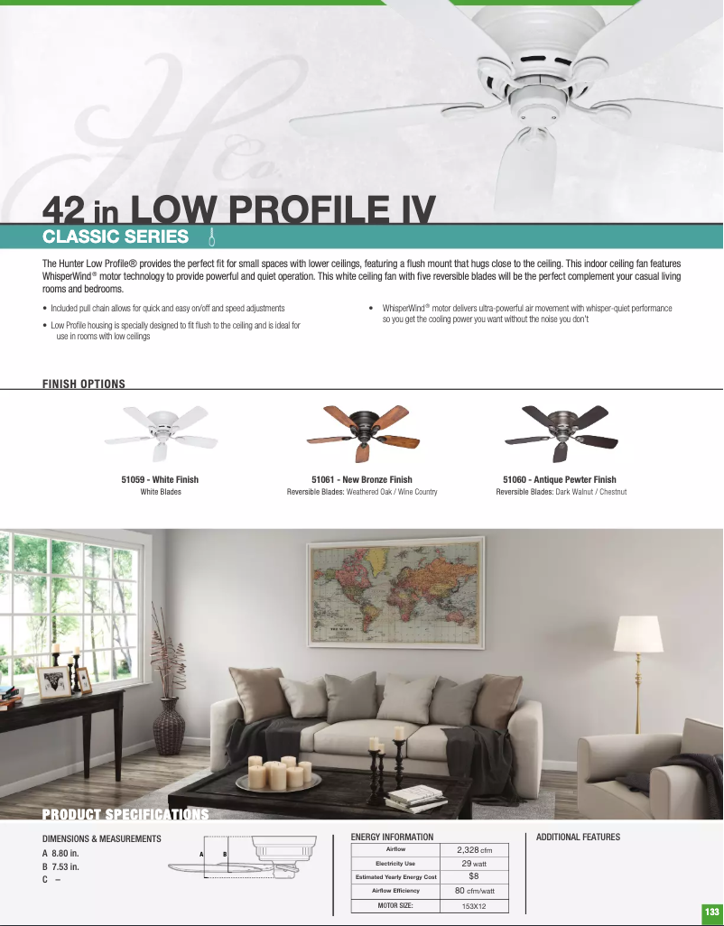 Page n°1 - Fiche technique Hunter Low Profile IV 51059