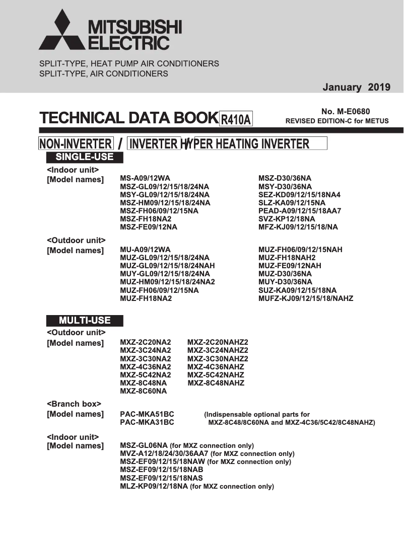 Page 1 de la notice Fiche technique Mitsubishi MSZ-FH09NA