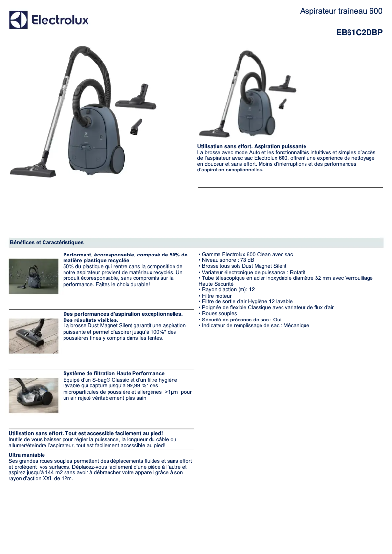 Page 1 de la notice Manuel utilisateur Electrolux EB61C2DBP