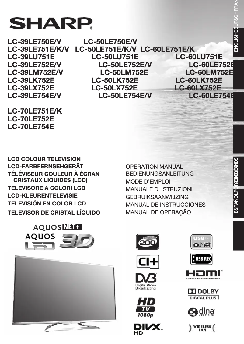 Page n°1 - Manuel utilisateur Sharp LC-39LE752