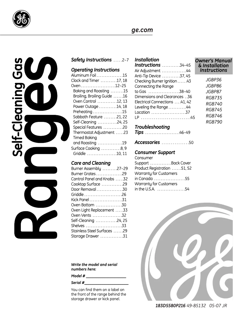 Page 1 de la notice Manuel d'utilisation et d'entretien Hotpoint RGB745WEAWW