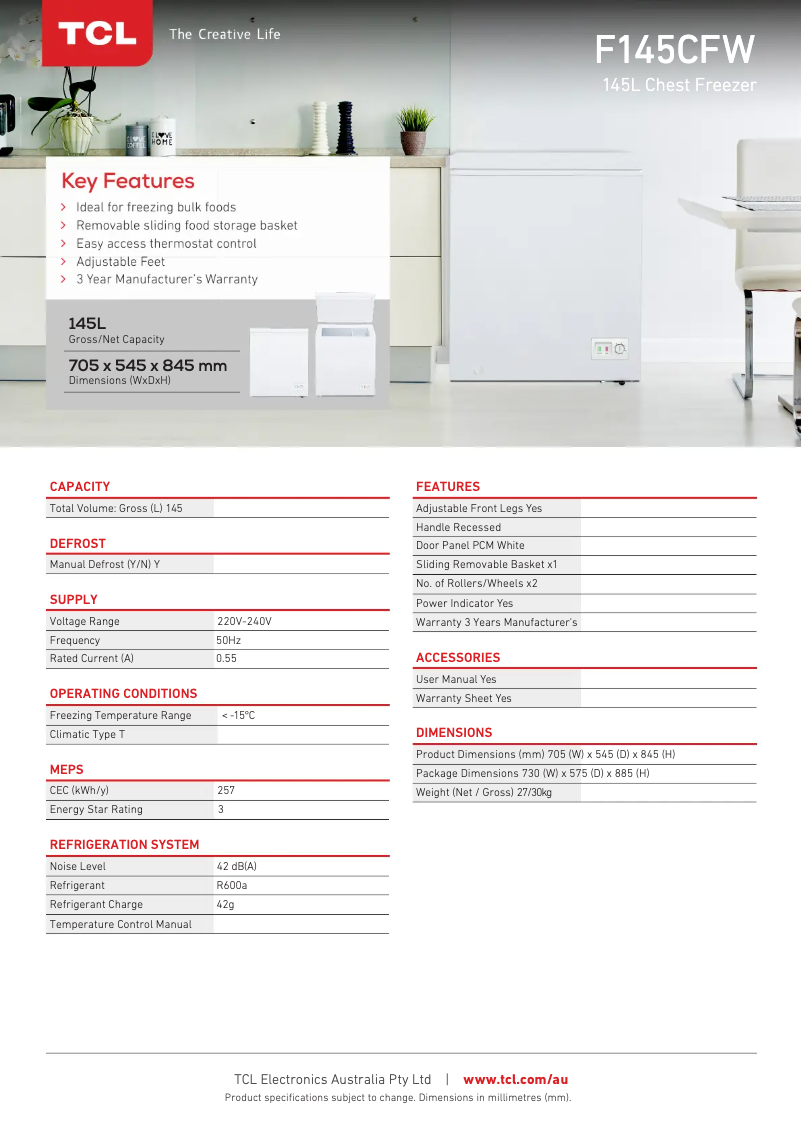 Page n°1 - Fiche technique TCL F145CFW
