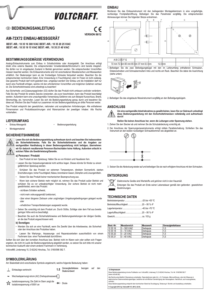 Image de la première page du manuel de l'appareil AM-72x72