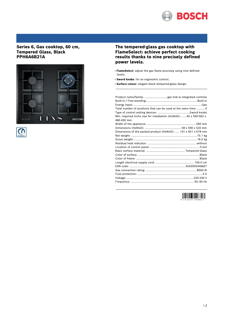 Página 1 del manual Ficha técnica Bosch PPH6A6B21A