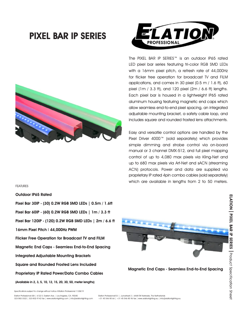 Page 1 de la notice Fiche technique Elation Pixel Bar 30IP