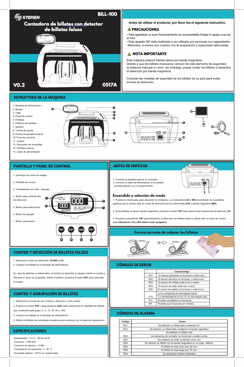 Image de la première page du manuel de l'appareil BILL-100