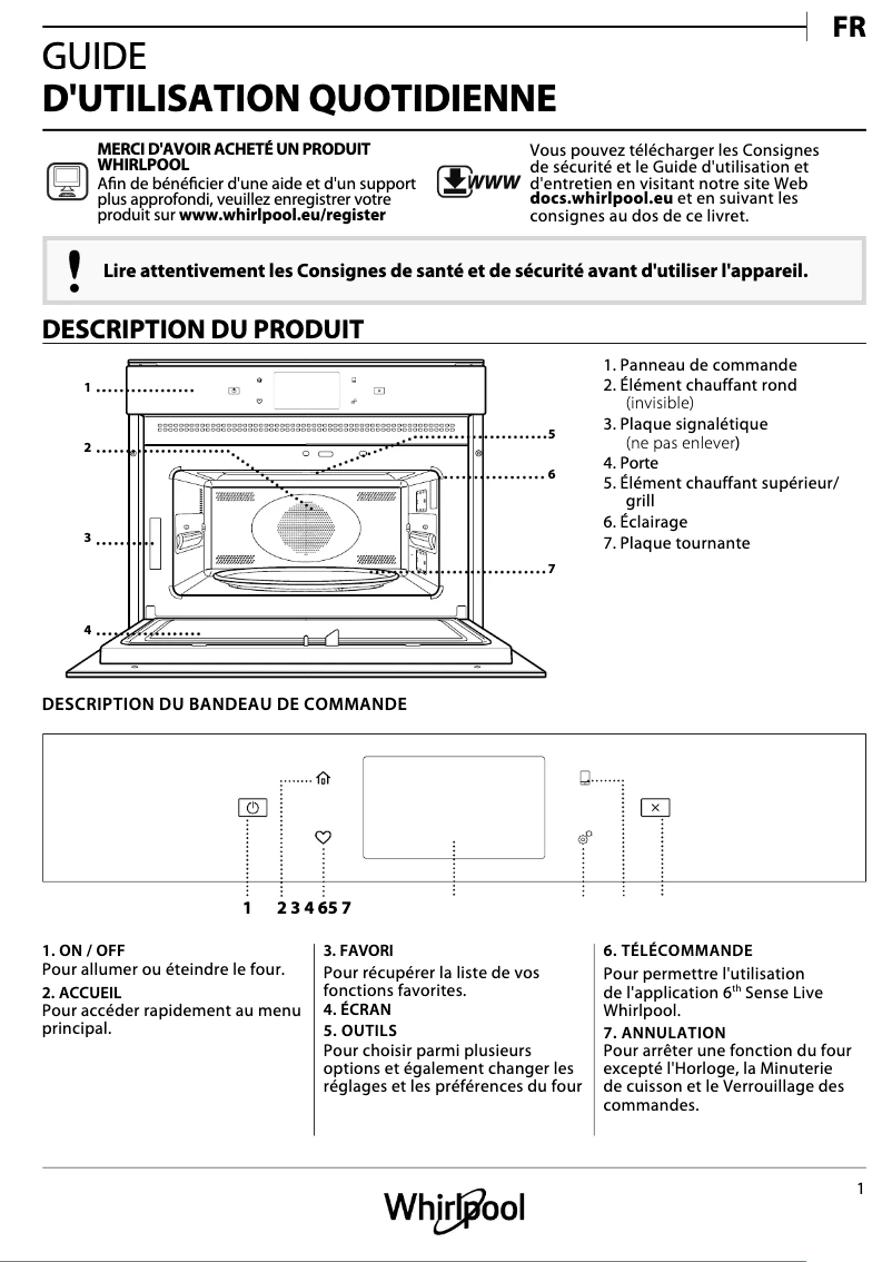 Page n°1 - Manuel utilisateur Whirlpool W11 MW161