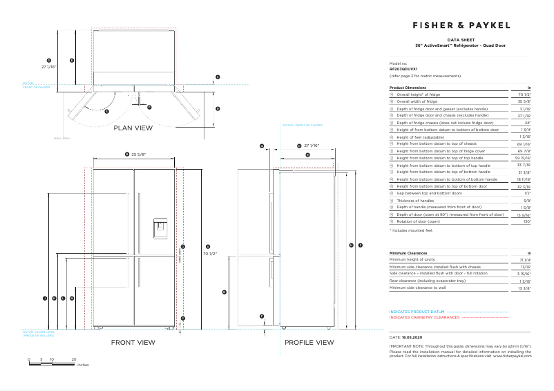 Page n°1 - Fiche technique Fisher & Paykel RF203QDUVX1
