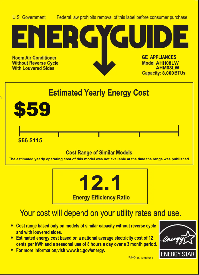Page 1 de la notice Label énergétique GE AHM08LW