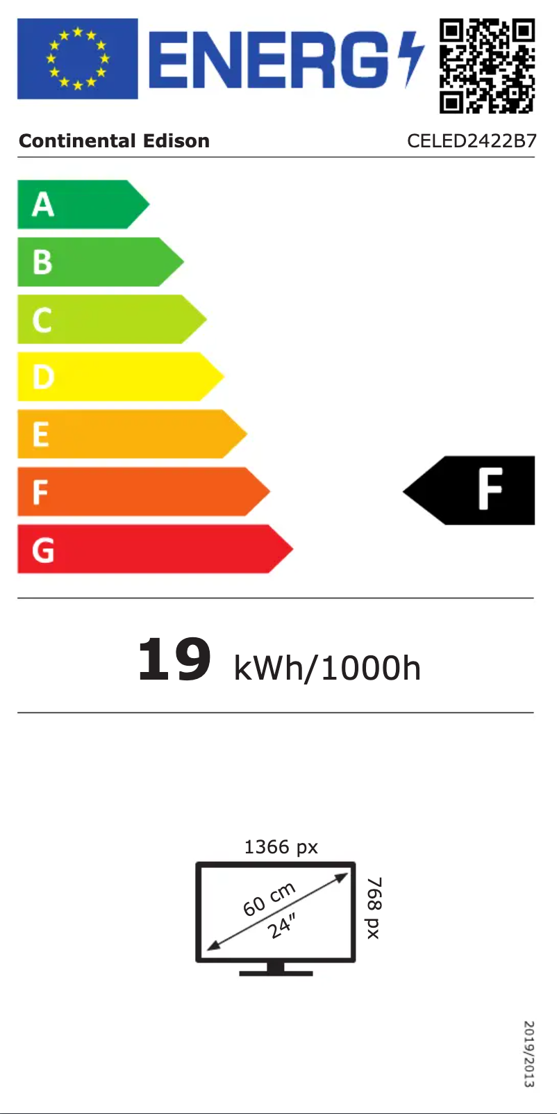 Page 1 of the manual Energy Label Continental Edison CELED2422B7