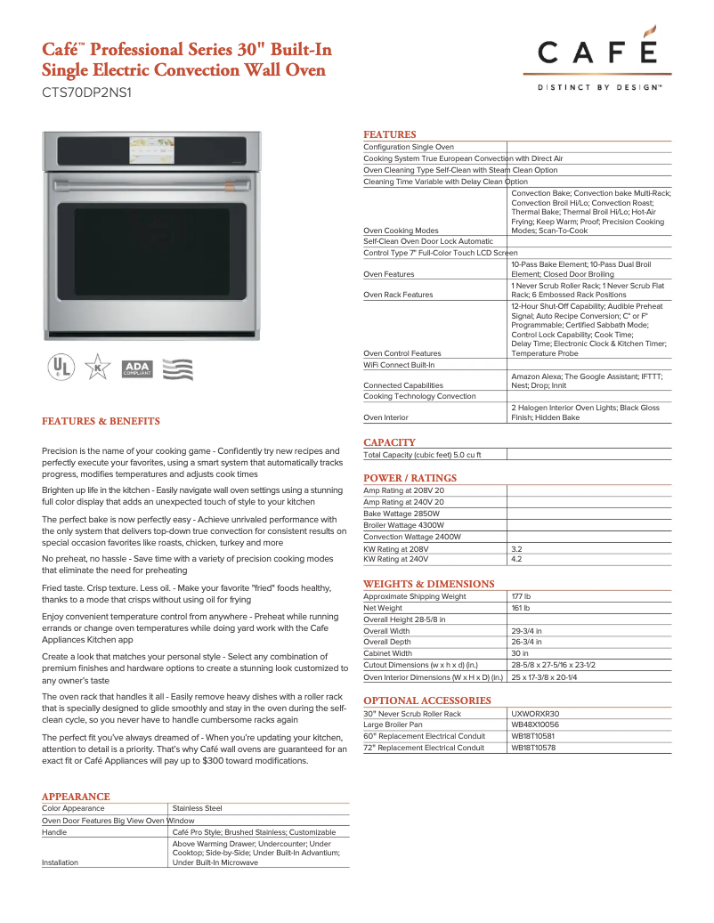 Page 1 de la notice Fiche technique GE CTS70DP2NS1