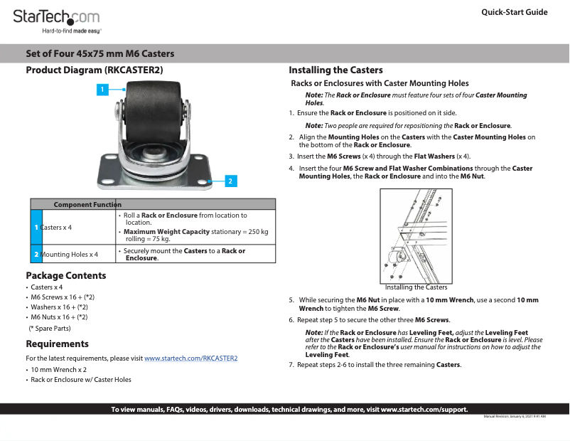 Page n°1 - Manuel utilisateur StarTech.com RKCASTER2
