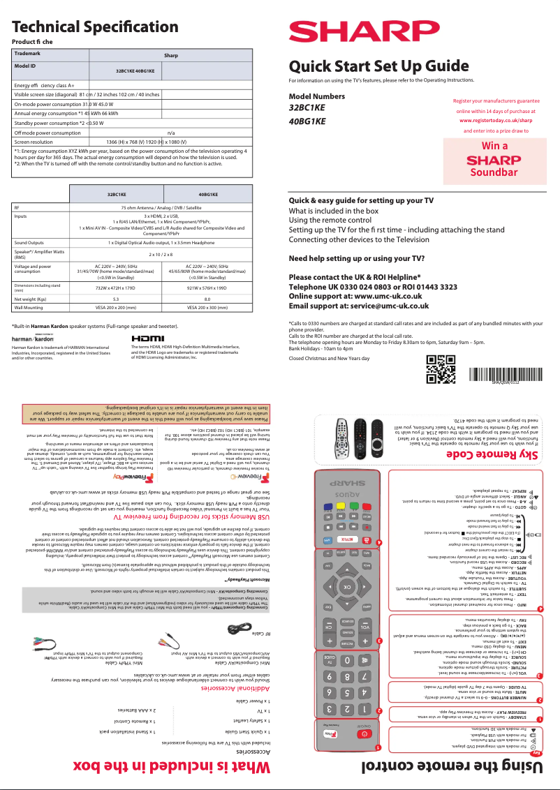 Page n°1 - Guide de démarrage rapide Sharp 40BG1KE
