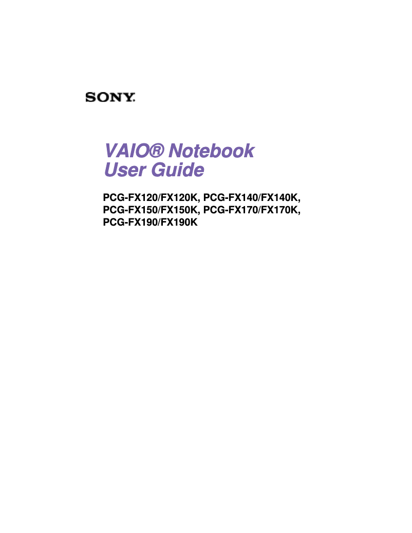 Page 1 de la notice Manuel utilisateur Sony Vaio PCG-FX120