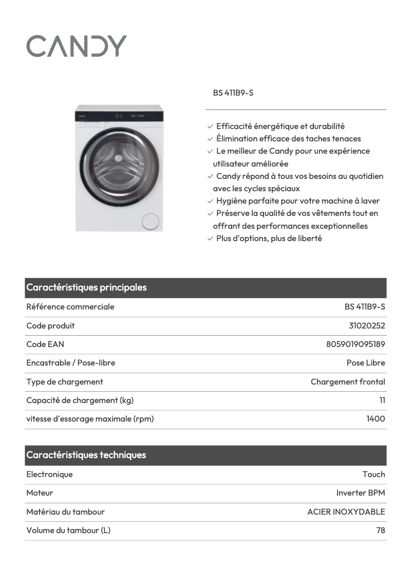 Image de la première page du manuel de l'appareil BS 411B9-S