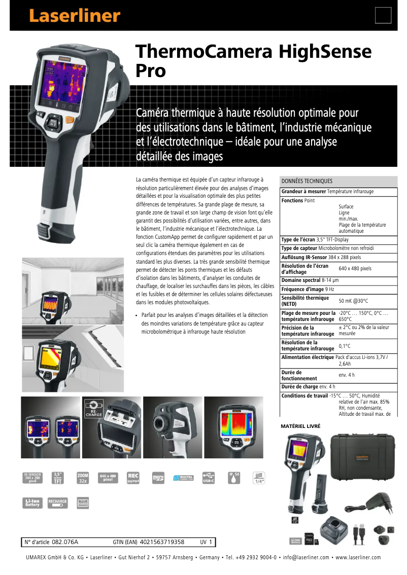 Page n°1 - Fiche technique Laserliner ThermoCamera HighSense Pro