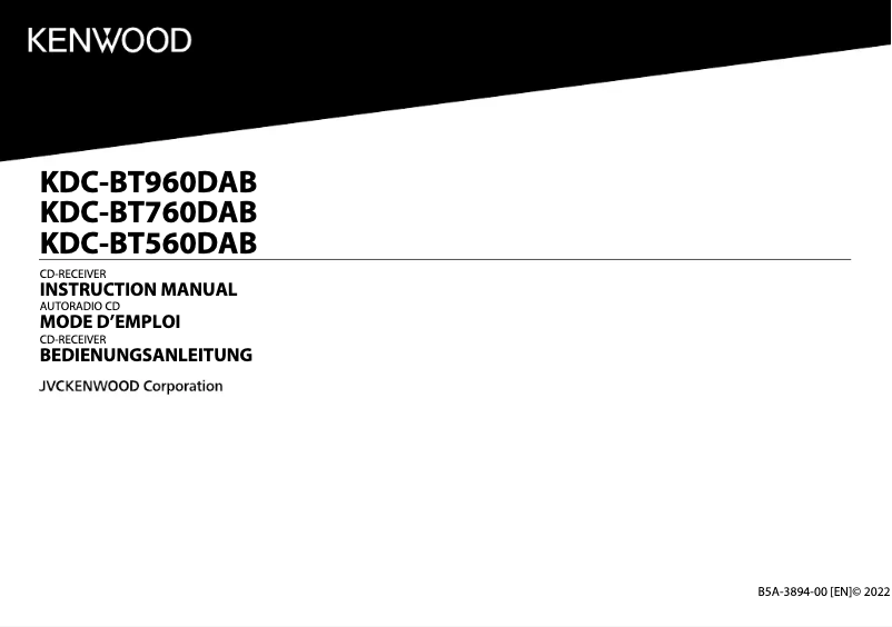 Page n°1 - Manuel utilisateur Kenwood KDC-BT960DAB