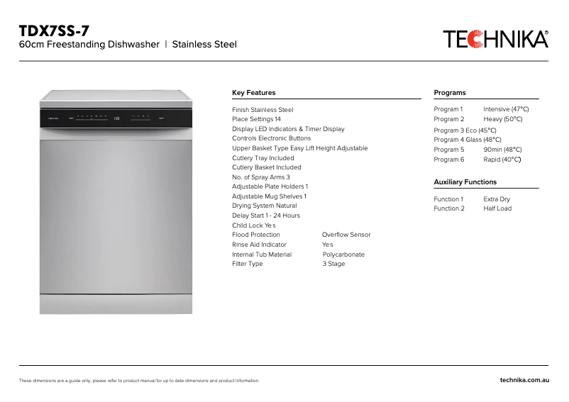 Page 1 de la notice Fiche technique Technika TDX7SS-7