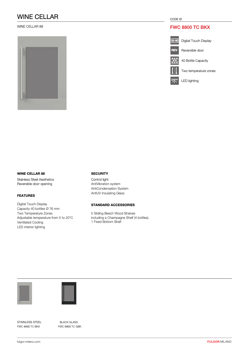 Page n°1 - Fiche technique Fulgor Milano FWC 8800 TC