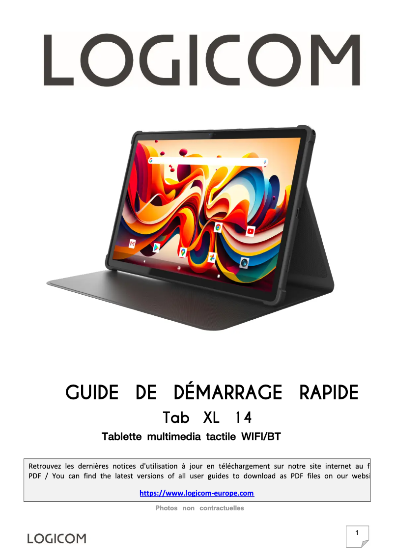 Page 1 de la notice Manuel utilisateur Logicom Tab XL 14
