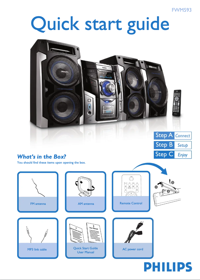Page 1 de la notice Guide de démarrage rapide Philips FWM593