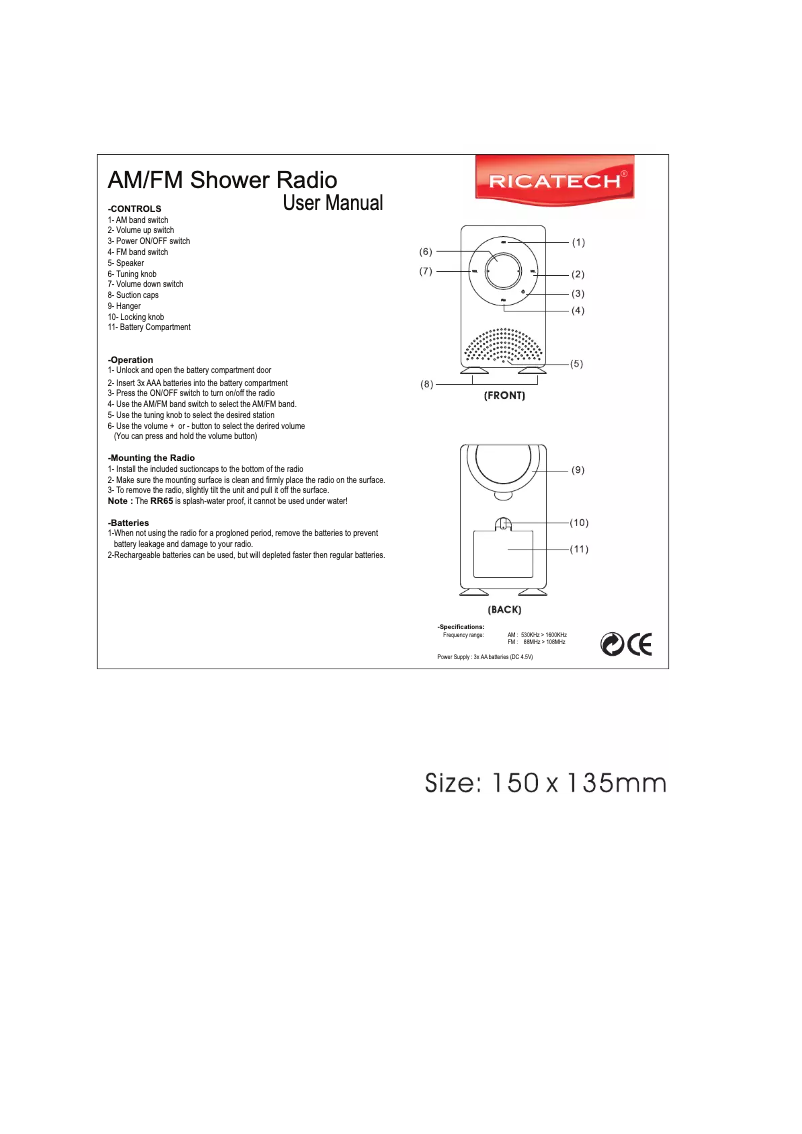 Page n°1 - Manuel utilisateur Ricatech RR-65