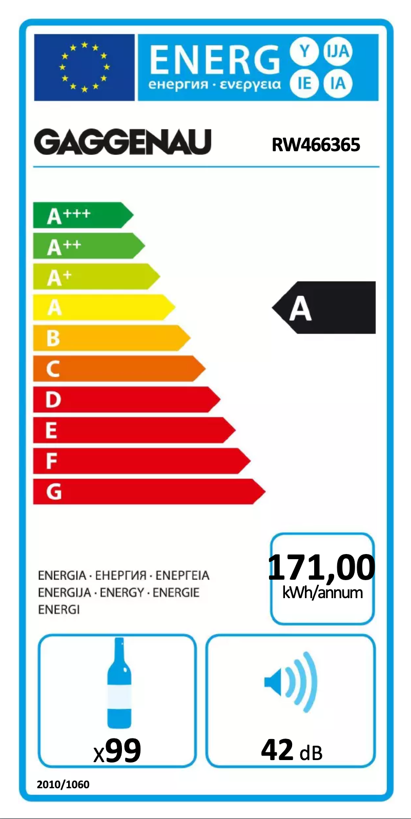 Page 1 de la notice Label énergétique Gaggenau RW466365