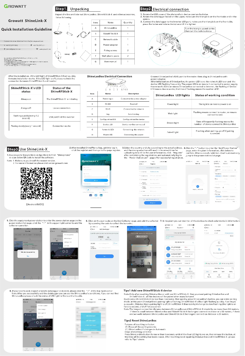 Page 1 de la notice Guide de démarrage rapide Growatt ShineLink-X