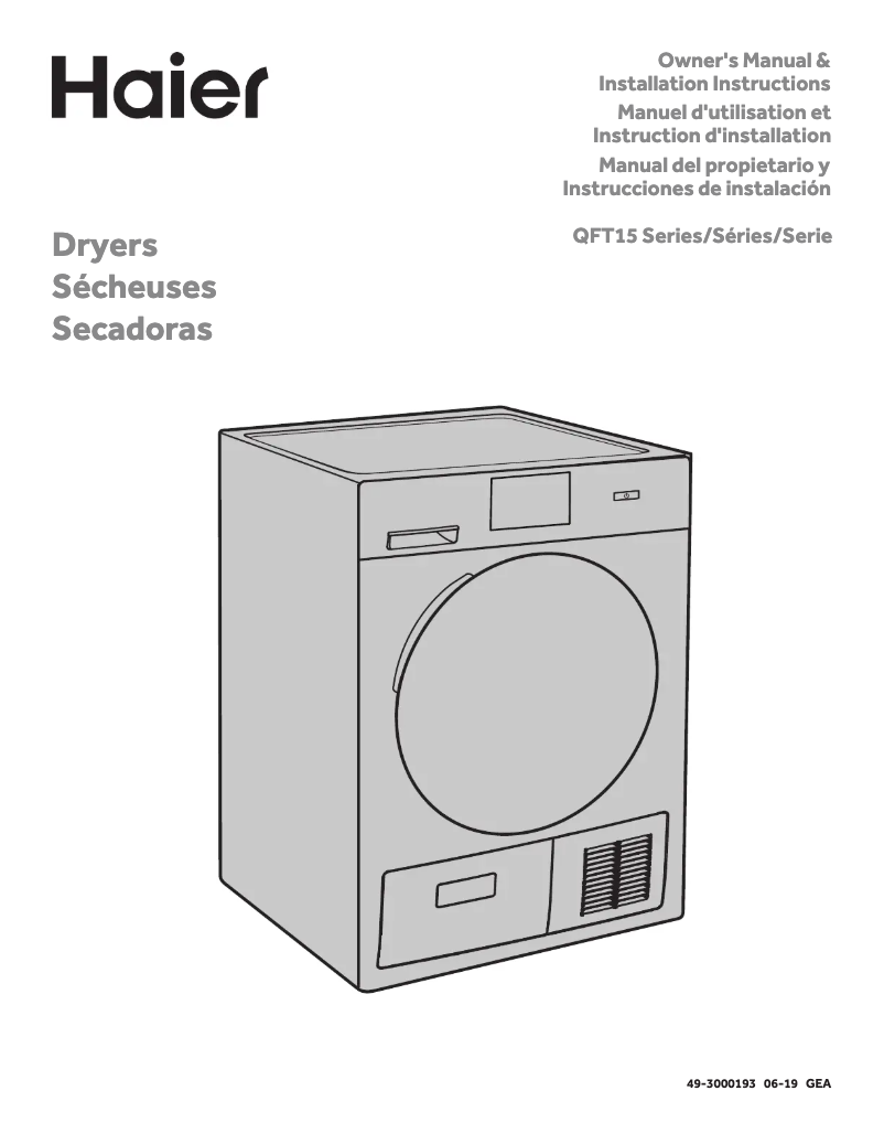 Page 1 de la notice Manuel utilisateur Haier QFT15ESSNWW
