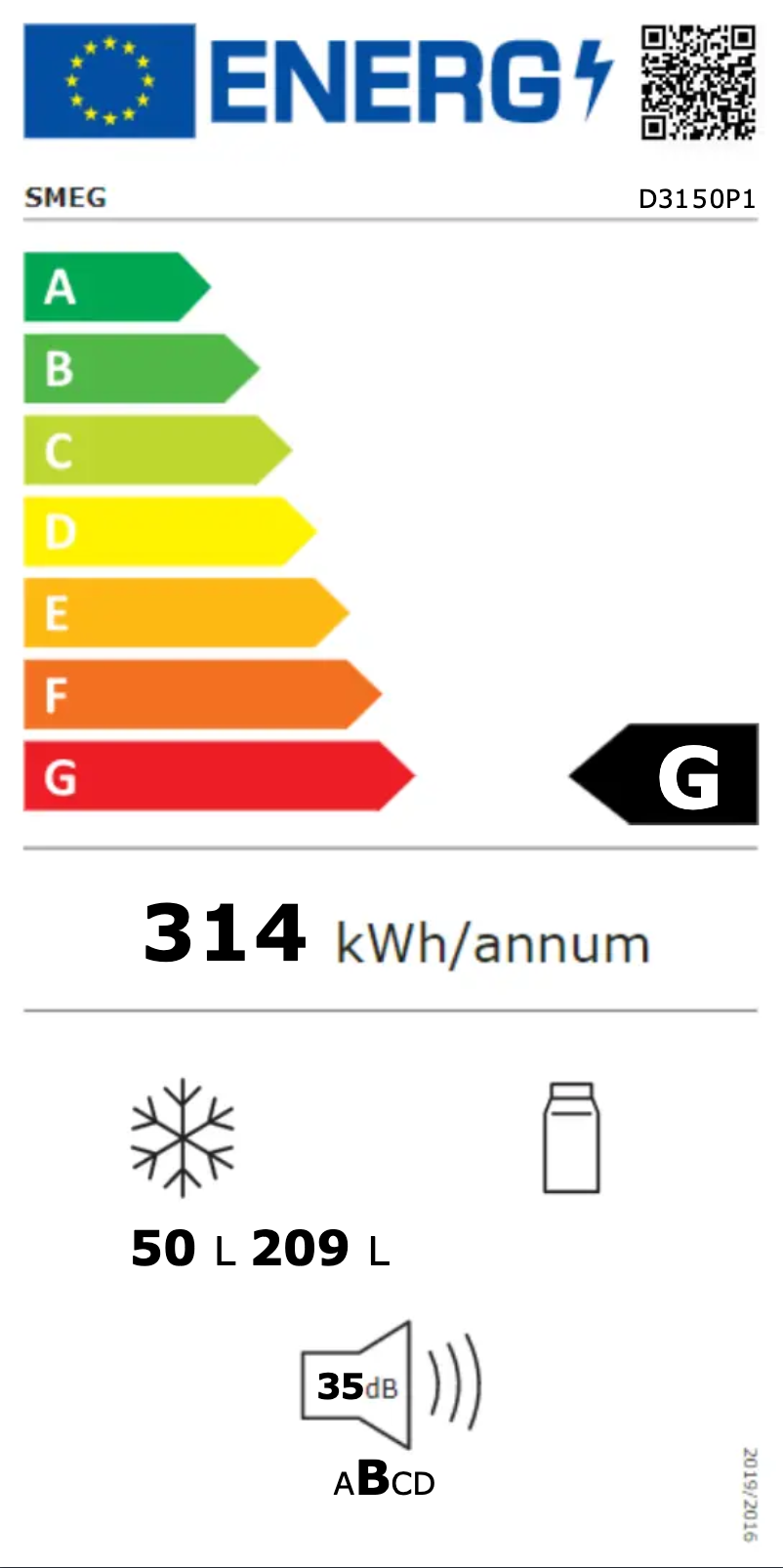 Page n°1 - Label énergétique Smeg D3150P1