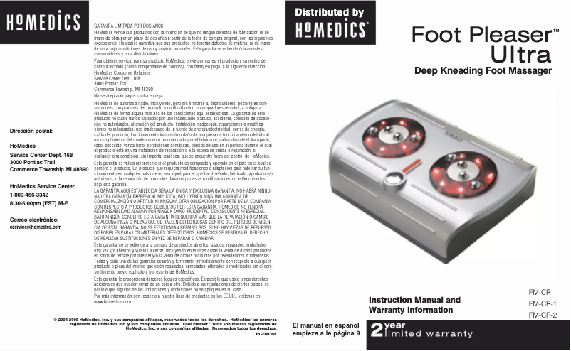 Page n°1 - Manuel utilisateur Homedics FM-CR