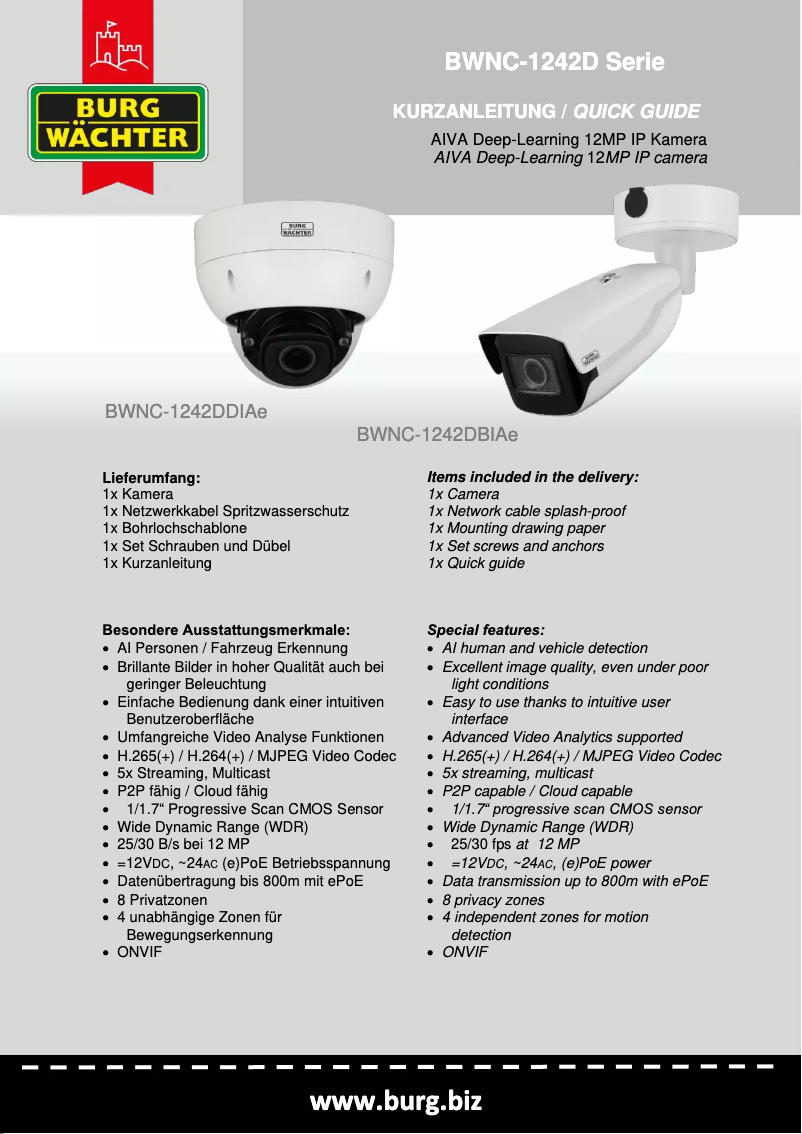 Page 1 de la notice Manuel utilisateur Burg Wächter BWNC-1242DDIAe