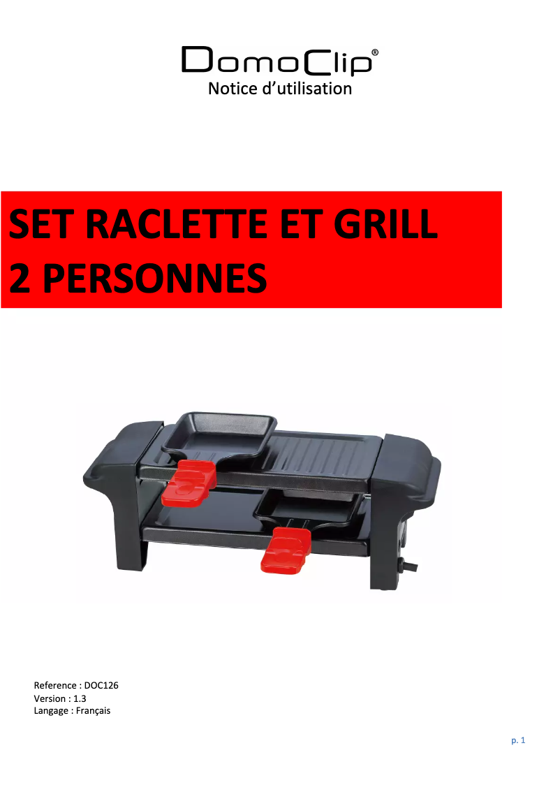 Page 1 de la notice Manuel utilisateur Domoclip DOC126