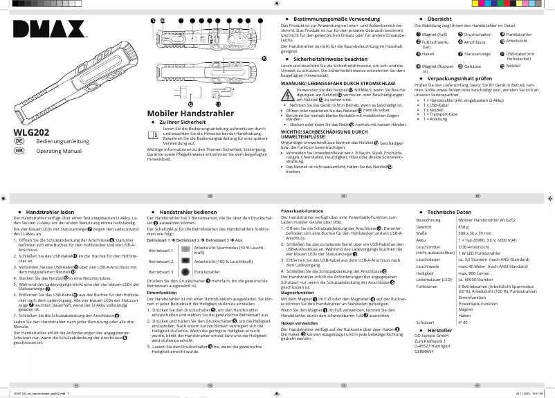 Image de la première page du manuel de l'appareil WLG 202