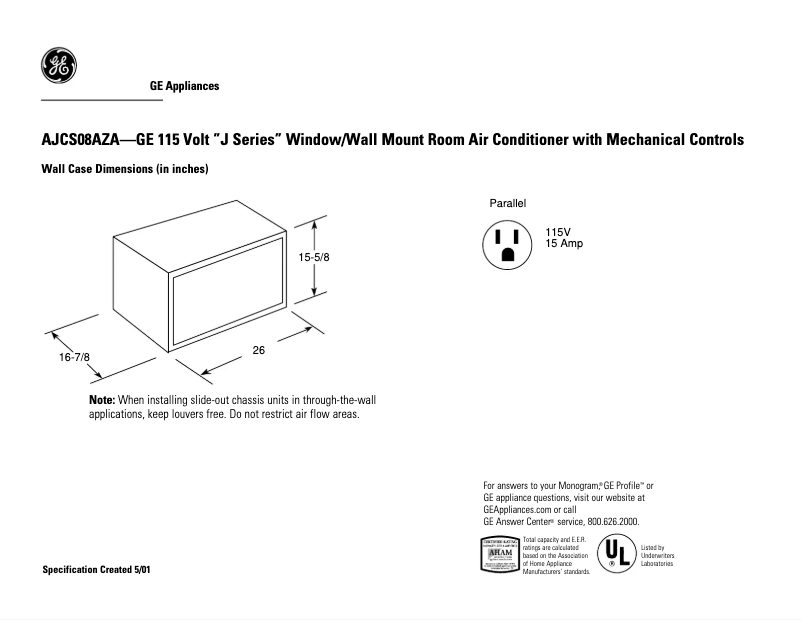 Page n°1 - Fiche technique GE AJCS08AZA