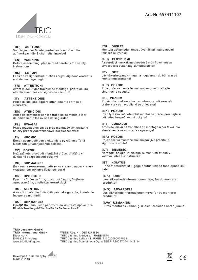 Page n°1 - Manuel utilisateur Trio Lighting Griffin 657411107