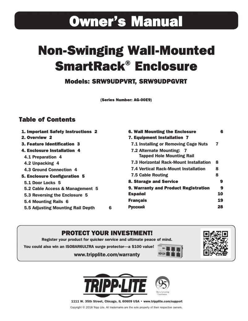 Image de la première page du manuel de l'appareil SmartRack SRW9UDPGVRT