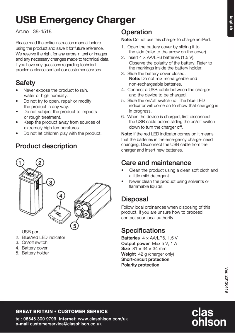 Página 1 del manual Manual de usuario Clas Ohlson 38-4518