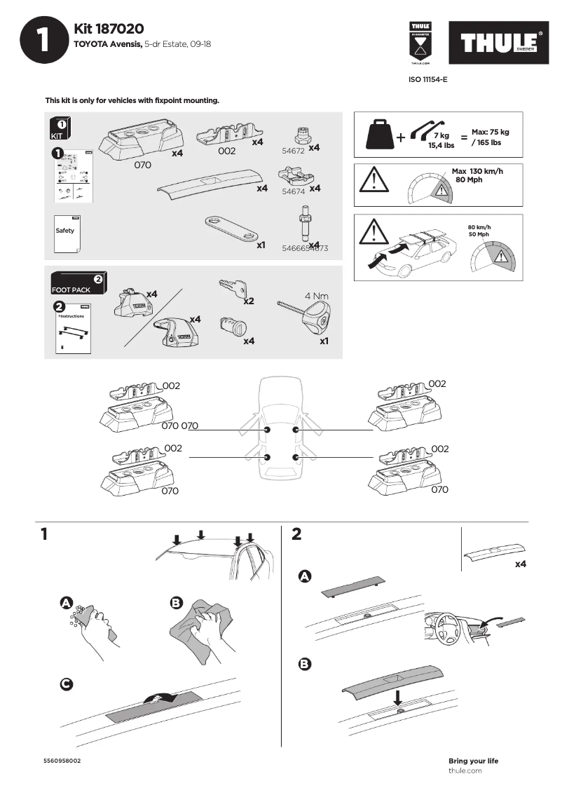 Page 1 de la notice Manuel utilisateur Thule Kit 187020