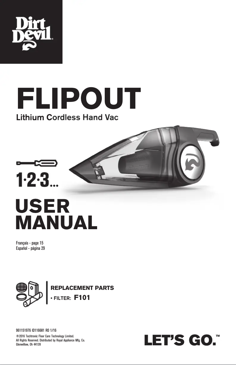 Page 1 de la notice Manuel utilisateur Dirt Devil Quick Flip