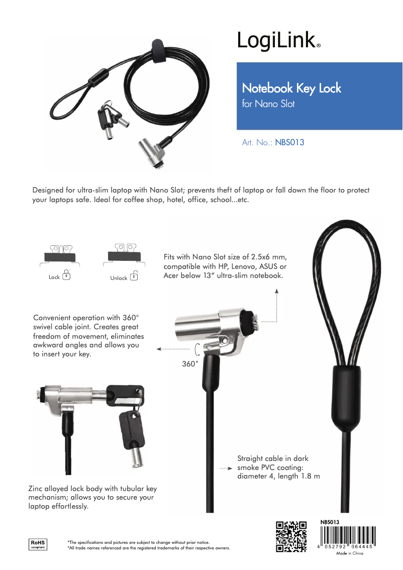 Page 1 de la notice Manuel utilisateur LogiLink NBS013