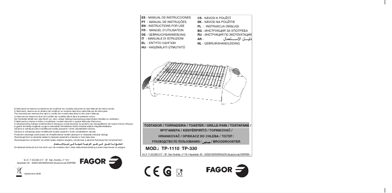 Page n°1 - Manuel utilisateur Fagor TP-330