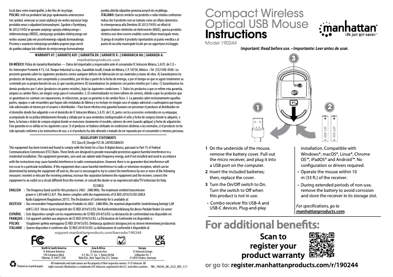 Page 1 de la notice Manuel utilisateur Manhattan 190244